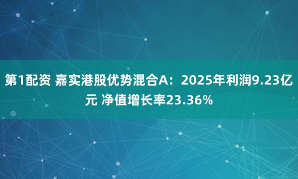 第1配资 嘉实港股优势混合A：2025年利润9.23亿元 净值增长率23.36%